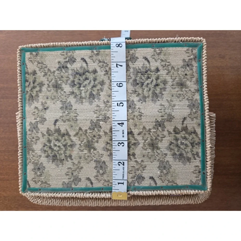Vtg Penneys Fashions Tapestry Sewing Box With Handle Wicker Organizer Crafts